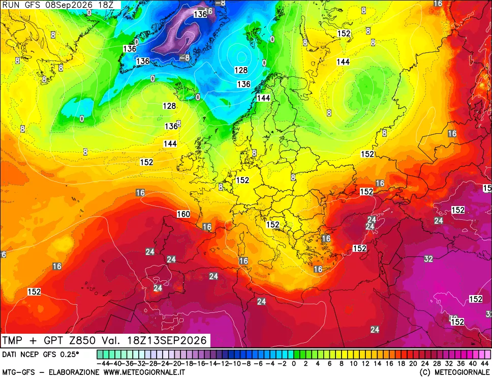 mappa 850 hPa Temp + GPT