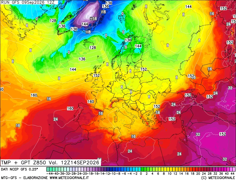 mappa 850 hPa Temp + GPT