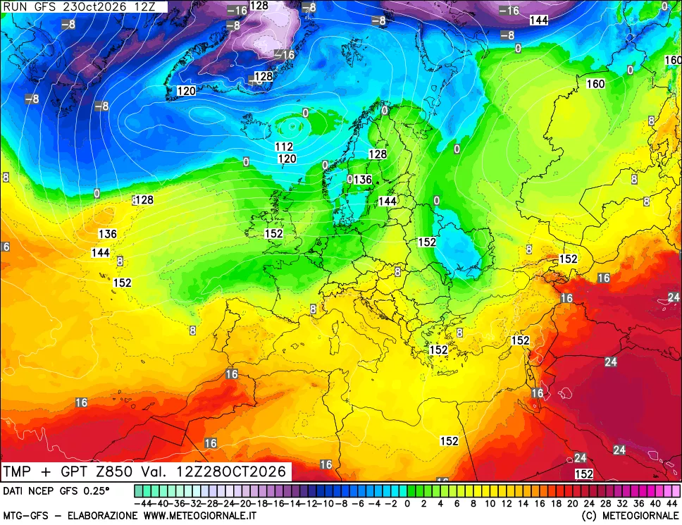 mappa 850 hPa Temp + GPT
