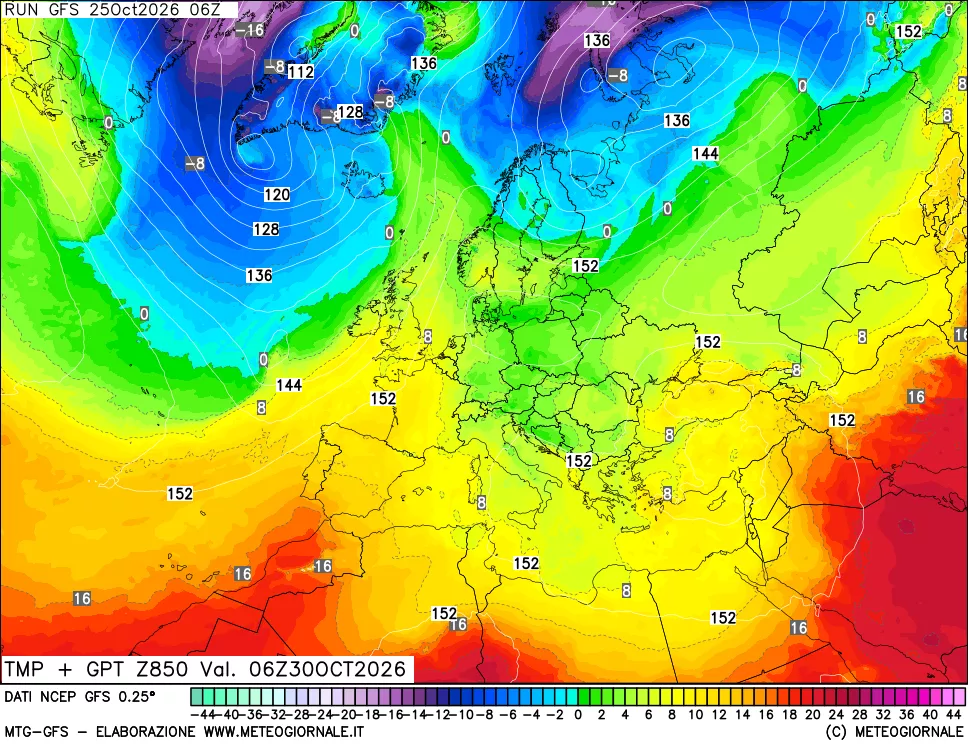 mappa 850 hPa Temp + GPT