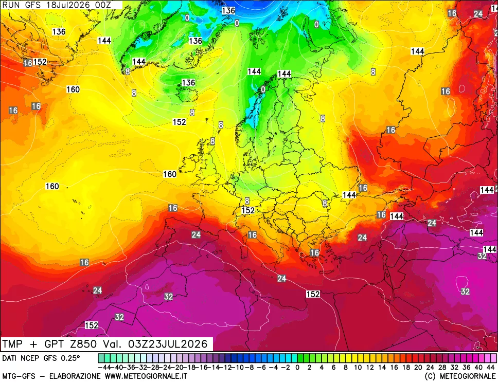 mappa 850 hPa Temp + GPT