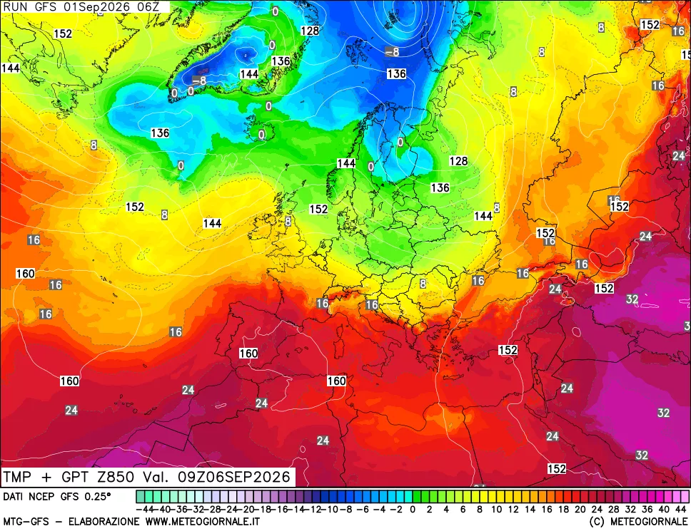 mappa 850 hPa Temp + GPT
