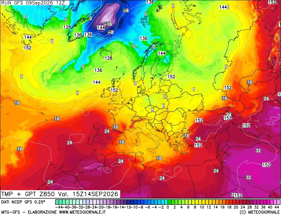 mappa 850 hPa Temp + GPT