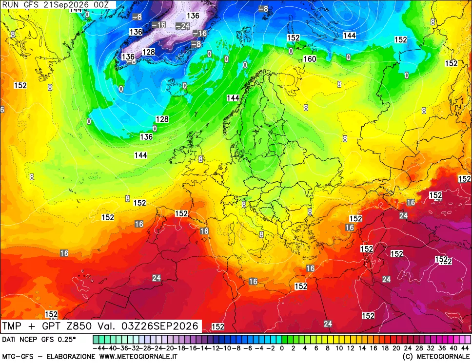 mappa 850 hPa Temp + GPT