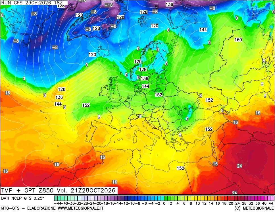 mappa 850 hPa Temp + GPT