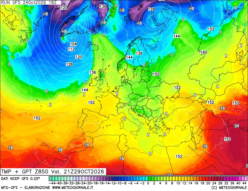 mappa 850 hPa Temp + GPT