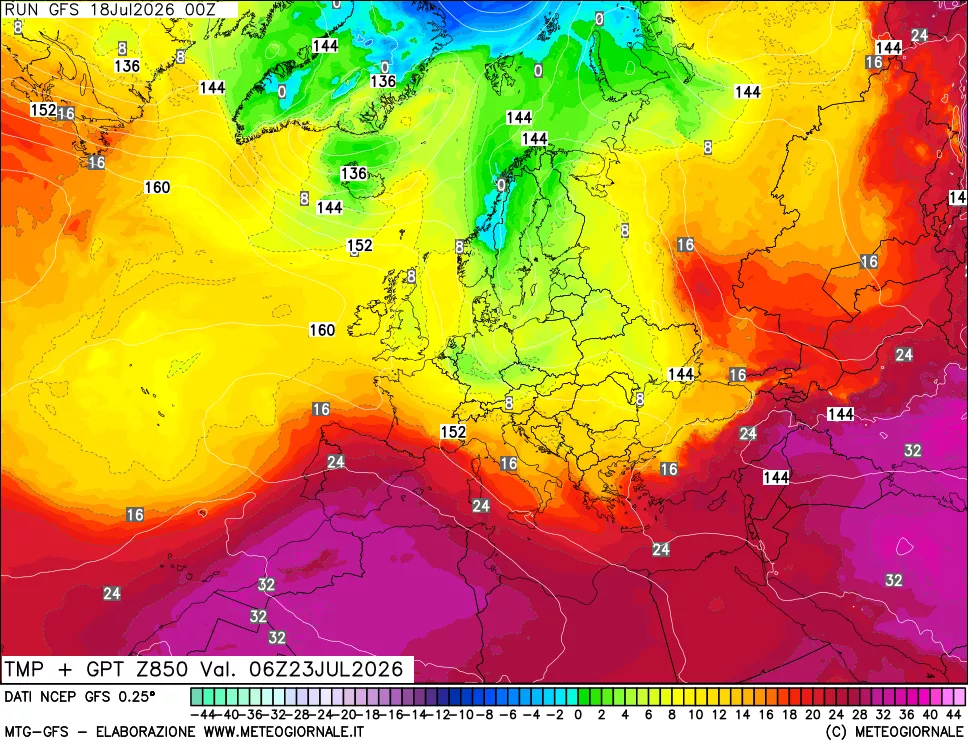 mappa 850 hPa Temp + GPT