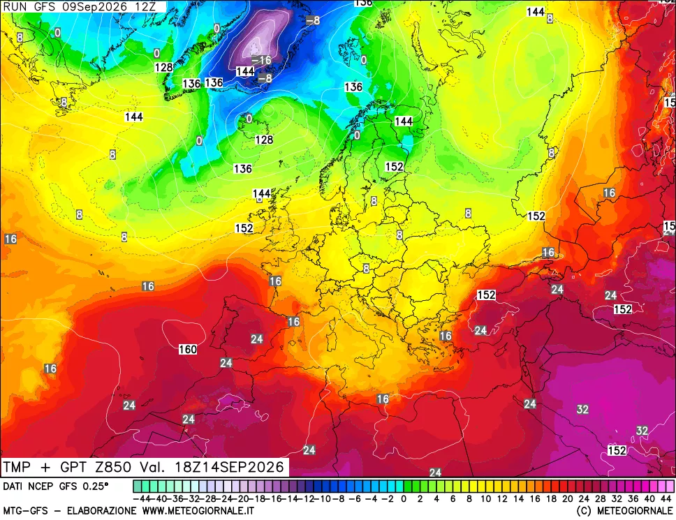 mappa 850 hPa Temp + GPT