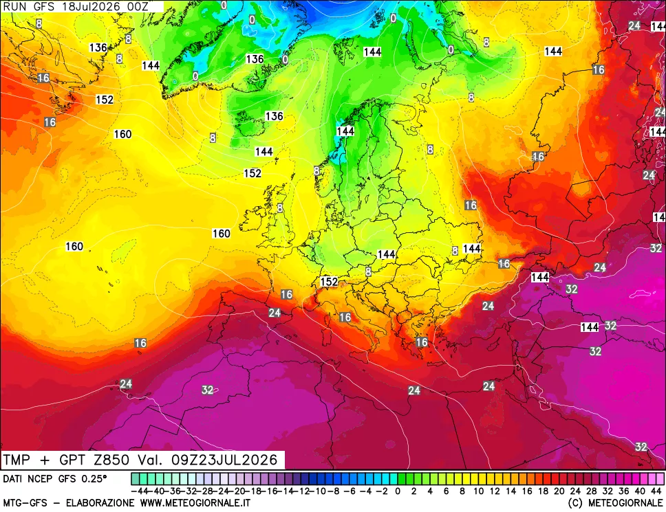 mappa 850 hPa Temp + GPT