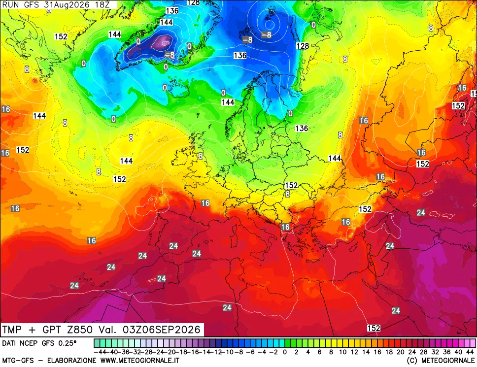 mappa 850 hPa Temp + GPT