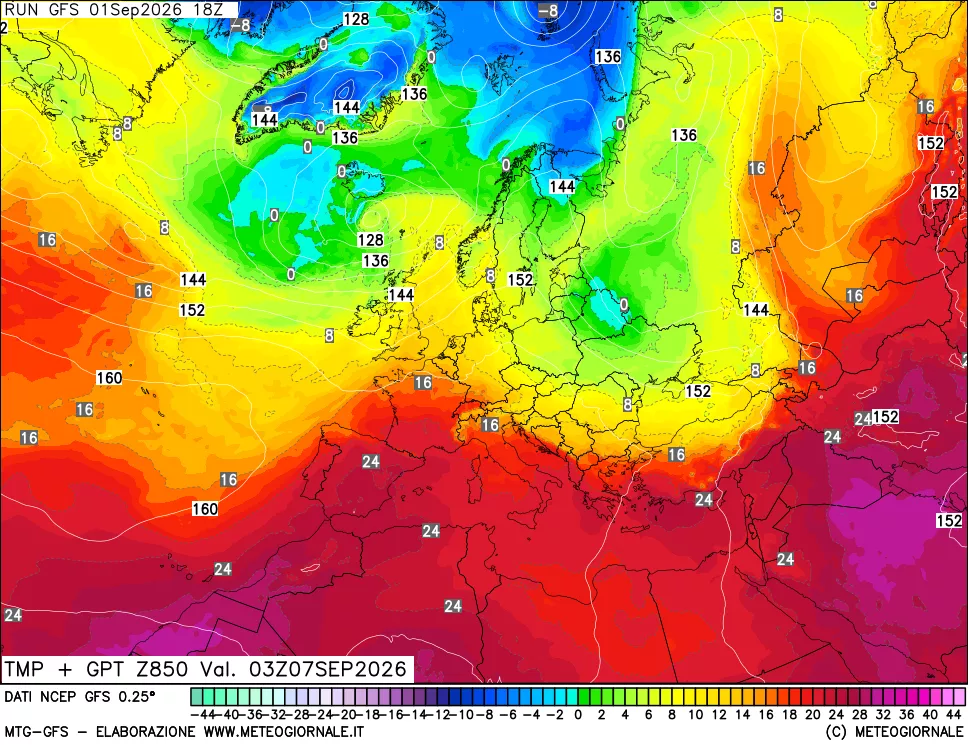 mappa 850 hPa Temp + GPT