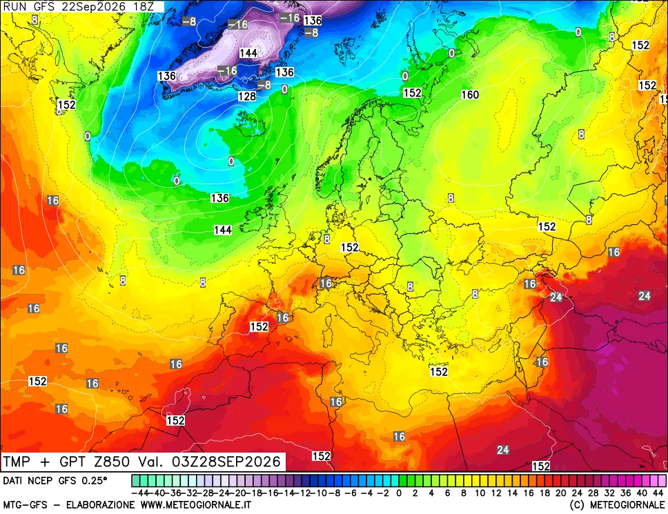mappa 850 hPa Temp + GPT