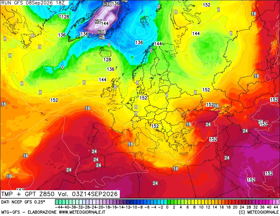 mappa 850 hPa Temp + GPT