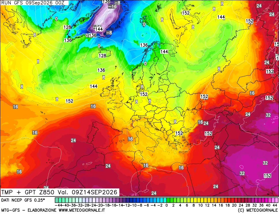 mappa 850 hPa Temp + GPT