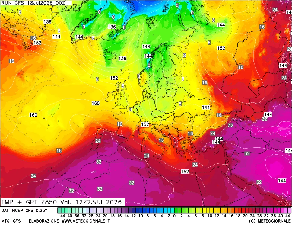 mappa 850 hPa Temp + GPT