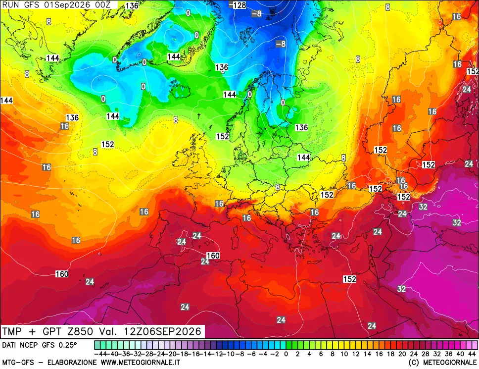 mappa 850 hPa Temp + GPT
