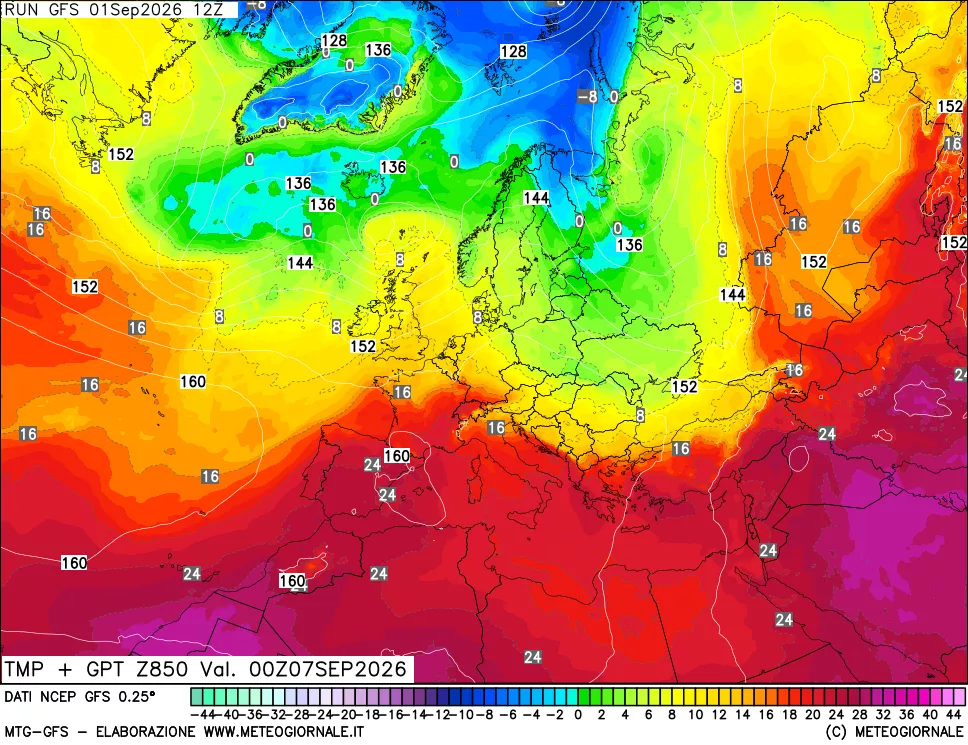 mappa 850 hPa Temp + GPT