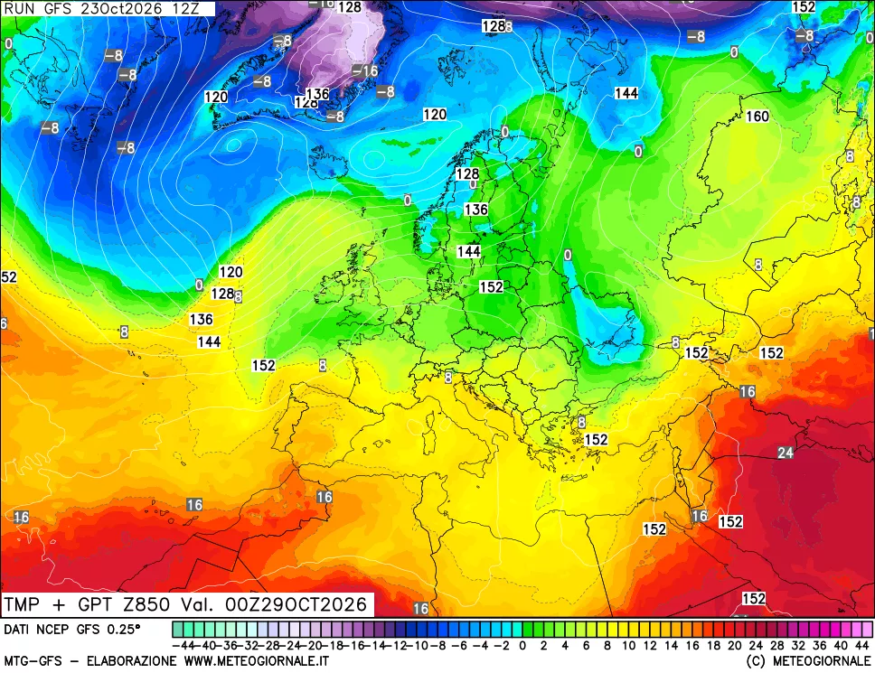 mappa 850 hPa Temp + GPT
