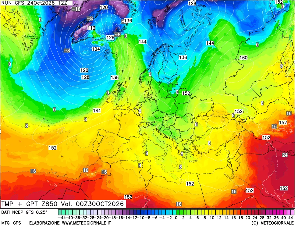 mappa 850 hPa Temp + GPT