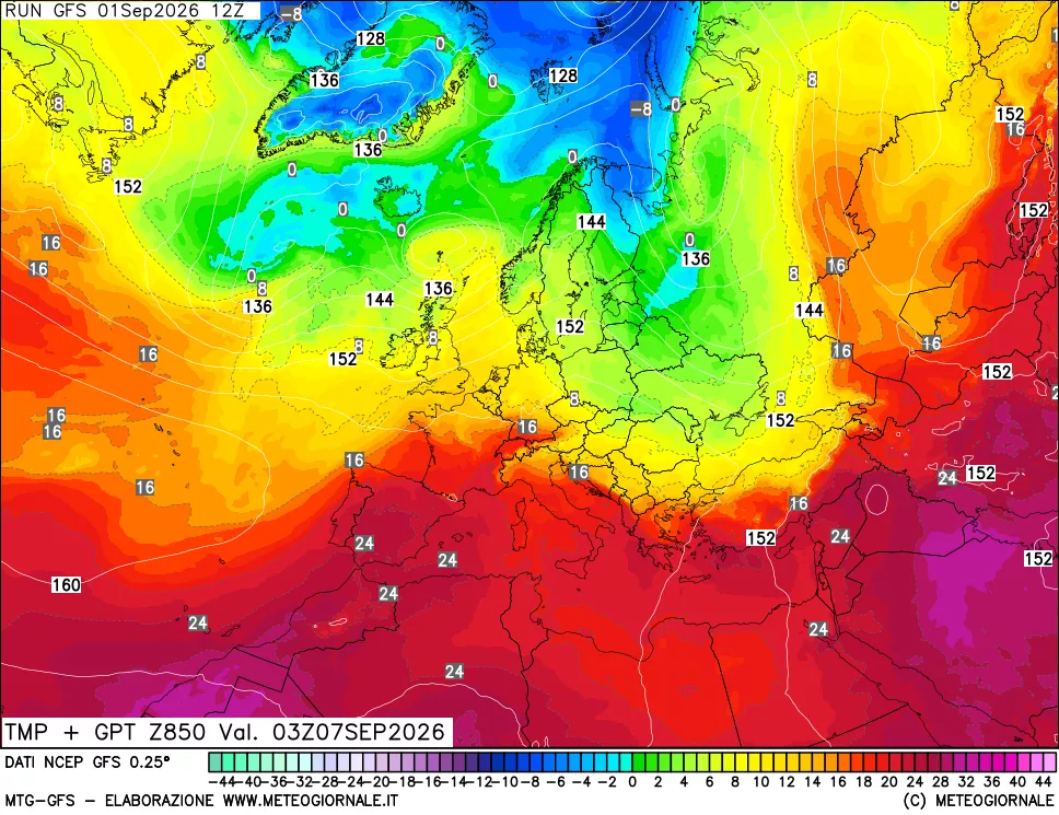 mappa 850 hPa Temp + GPT