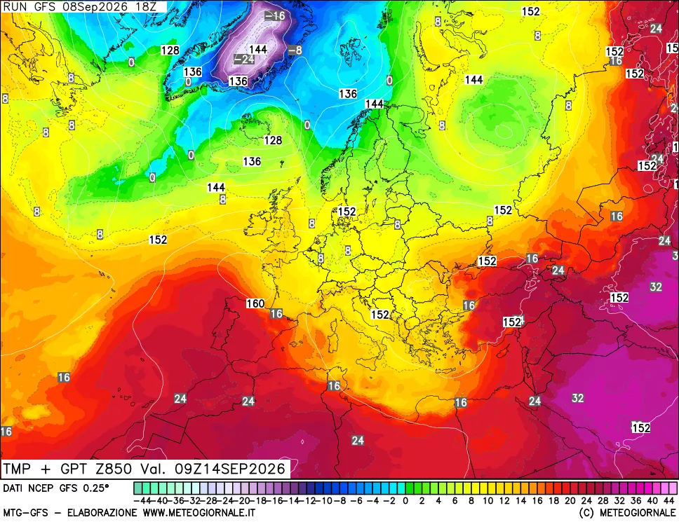 mappa 850 hPa Temp + GPT