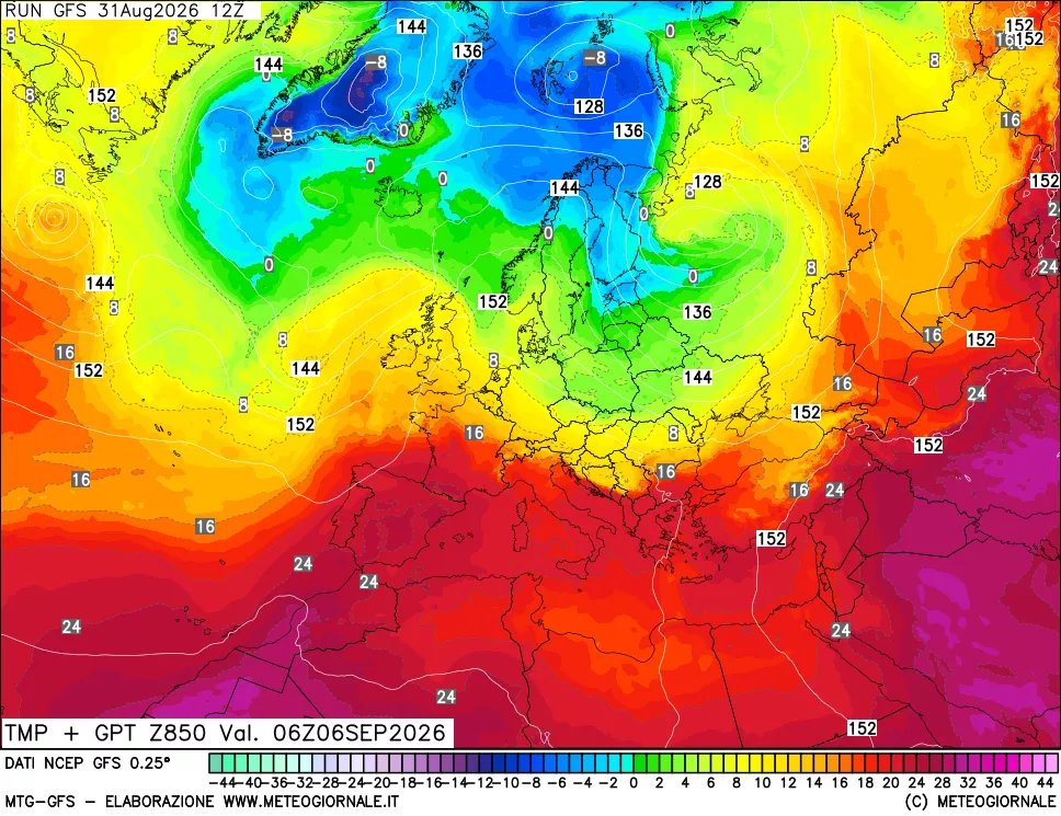 mappa 850 hPa Temp + GPT