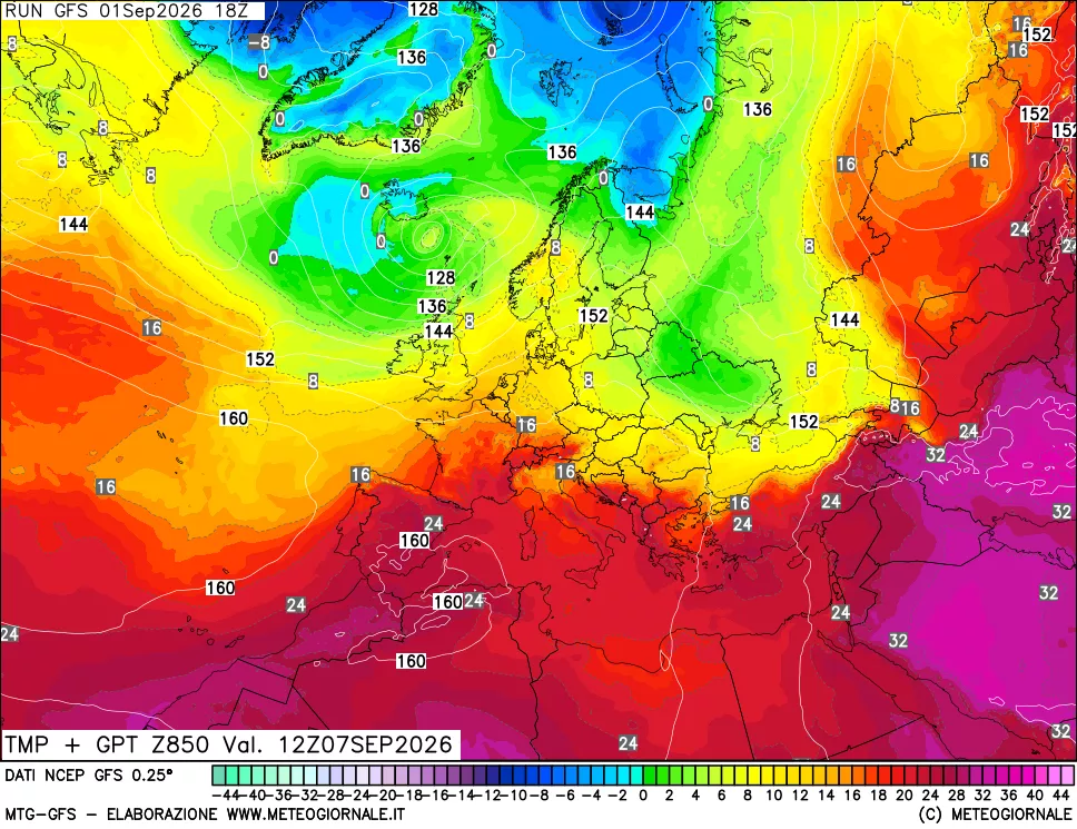 mappa 850 hPa Temp + GPT