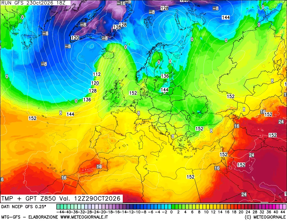 mappa 850 hPa Temp + GPT