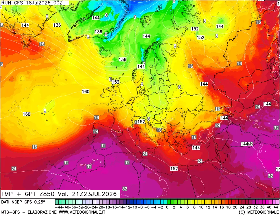 mappa 850 hPa Temp + GPT