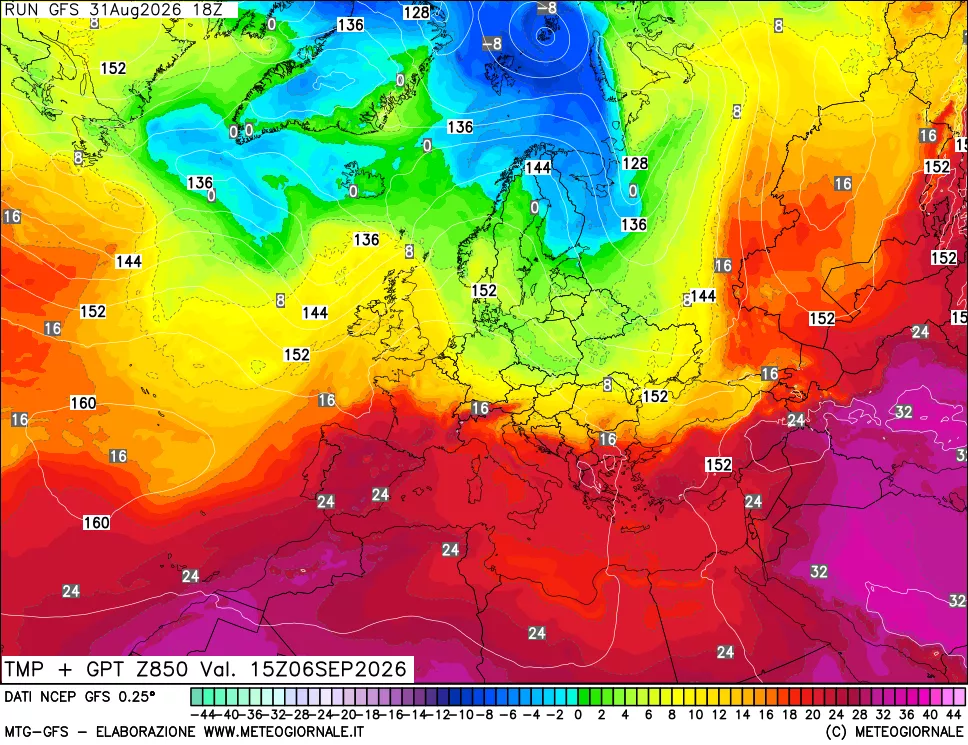 mappa 850 hPa Temp + GPT