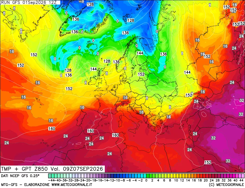 mappa 850 hPa Temp + GPT