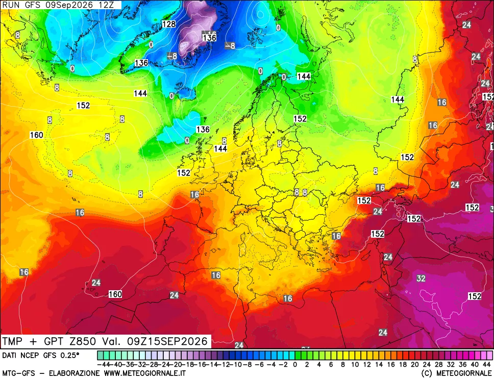 mappa 850 hPa Temp + GPT