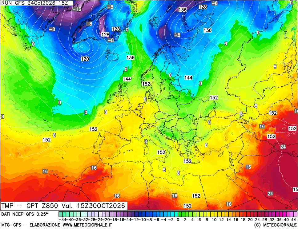 mappa 850 hPa Temp + GPT