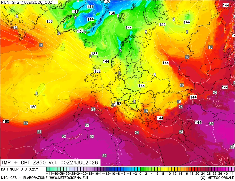mappa 850 hPa Temp + GPT