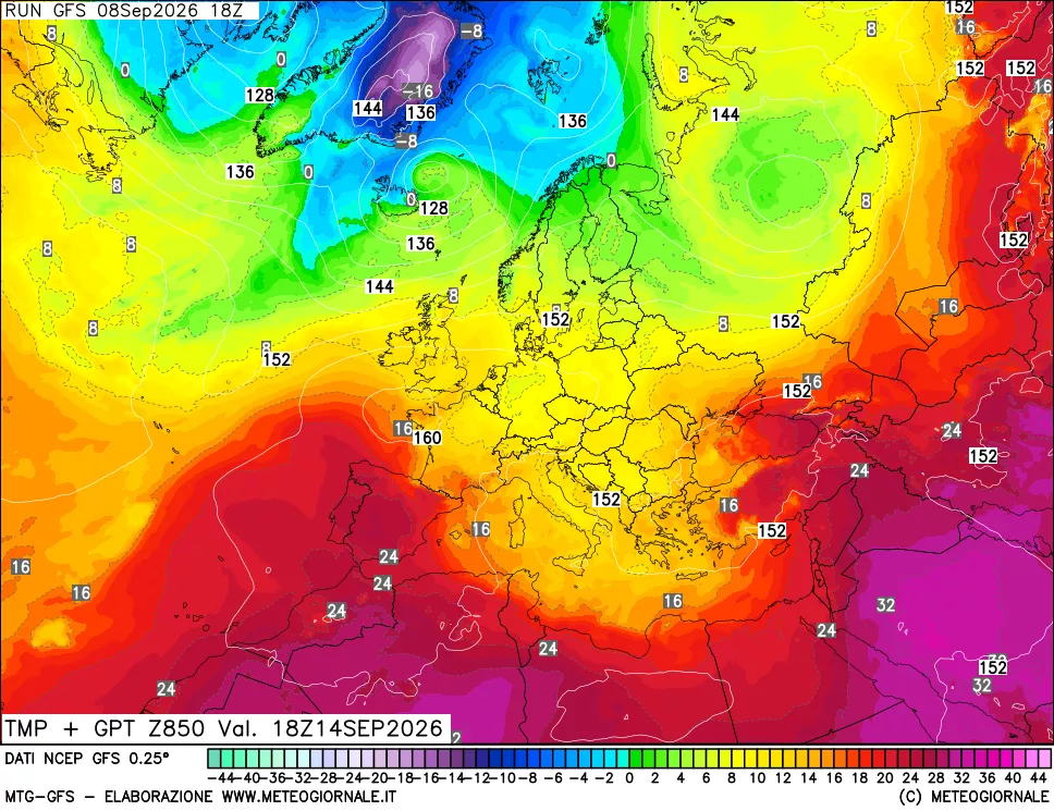 mappa 850 hPa Temp + GPT