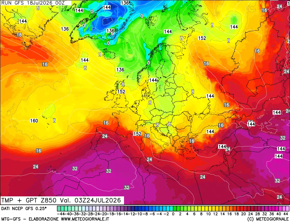 mappa 850 hPa Temp + GPT