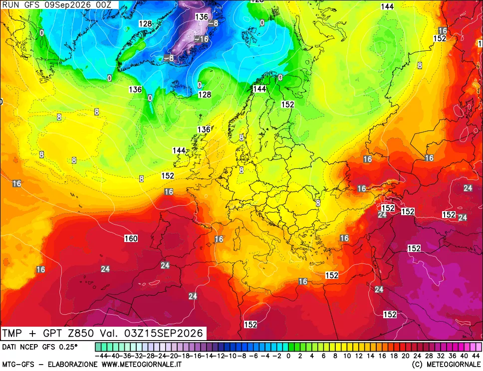 mappa 850 hPa Temp + GPT