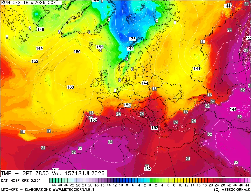 mappa 850 hPa Temp + GPT