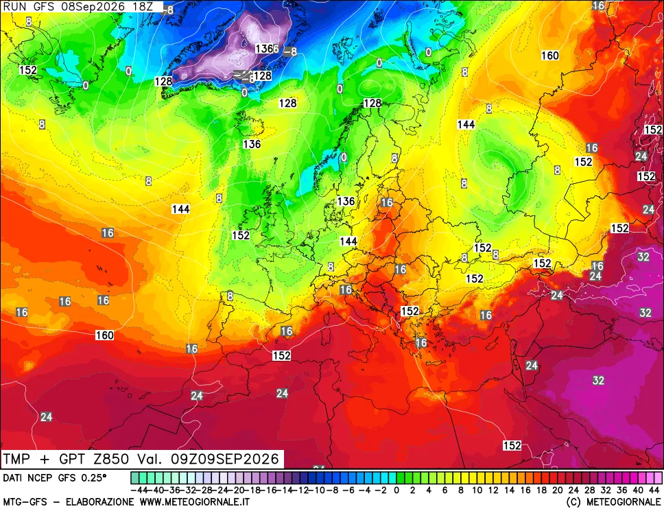 mappa 850 hPa Temp + GPT