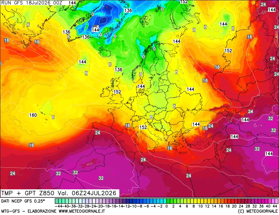 mappa 850 hPa Temp + GPT