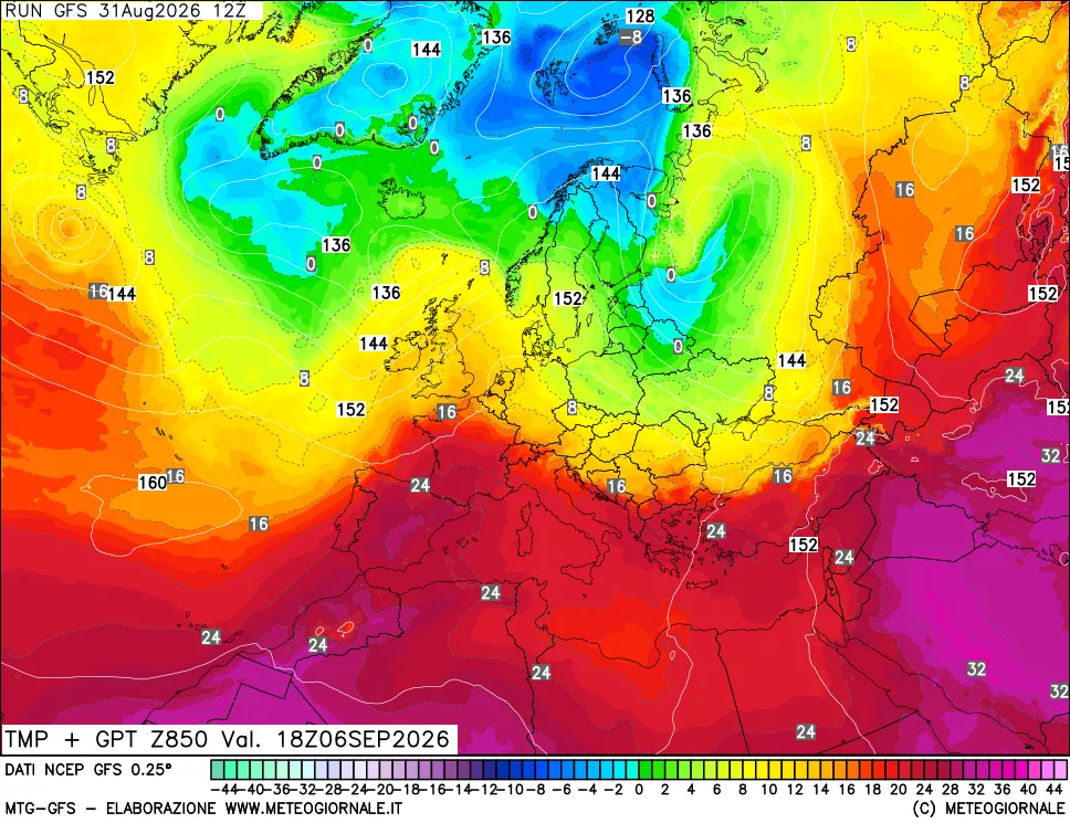 mappa 850 hPa Temp + GPT