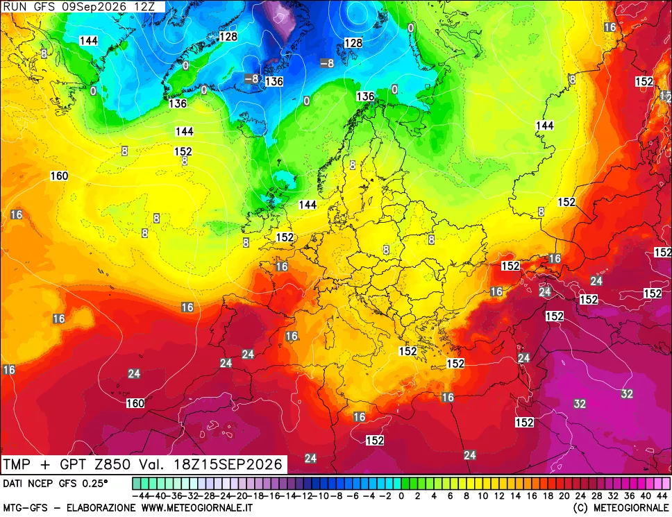 mappa 850 hPa Temp + GPT