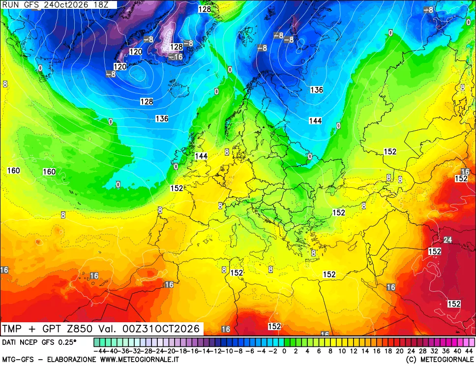 mappa 850 hPa Temp + GPT