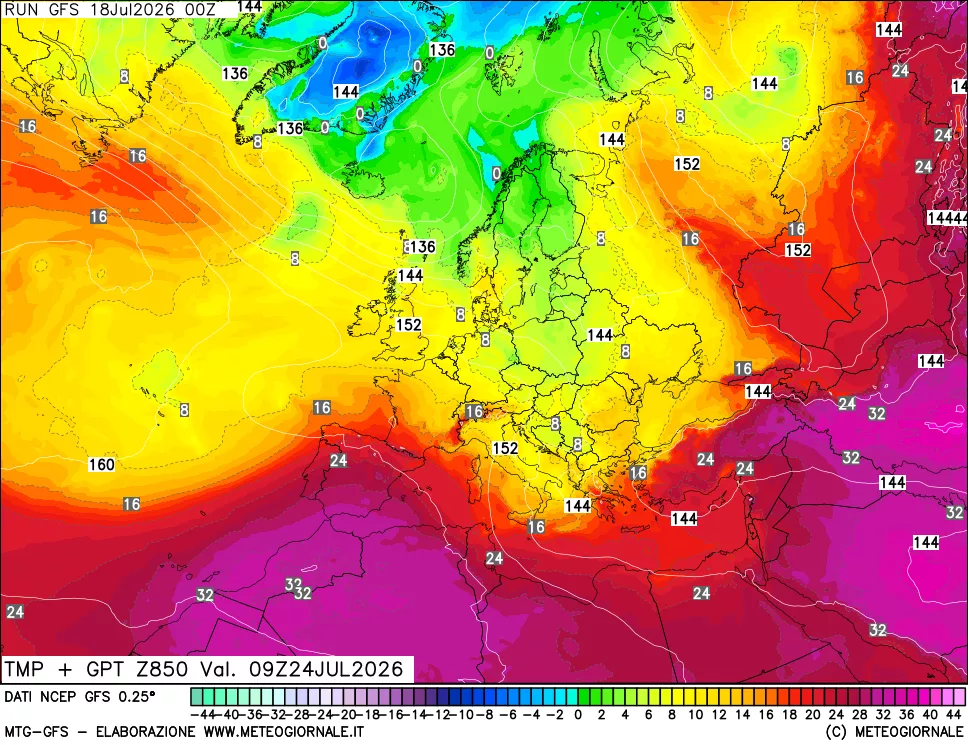 mappa 850 hPa Temp + GPT