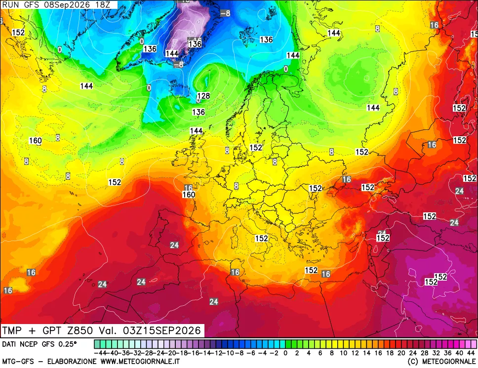mappa 850 hPa Temp + GPT