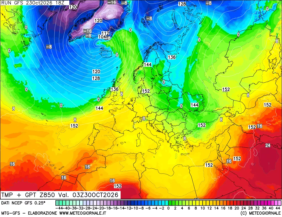 mappa 850 hPa Temp + GPT