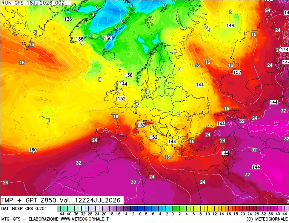 mappa 850 hPa Temp + GPT