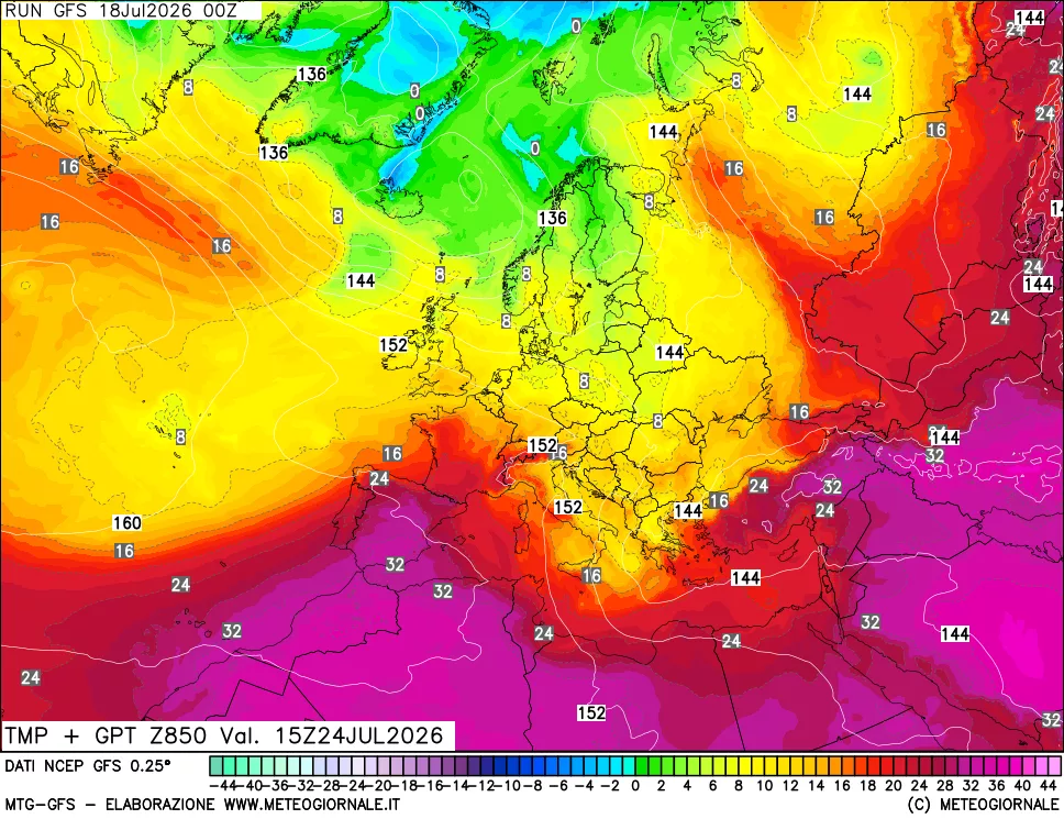 mappa 850 hPa Temp + GPT