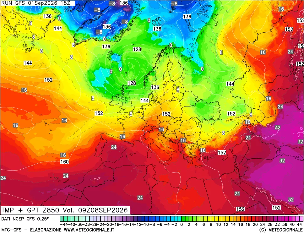 mappa 850 hPa Temp + GPT