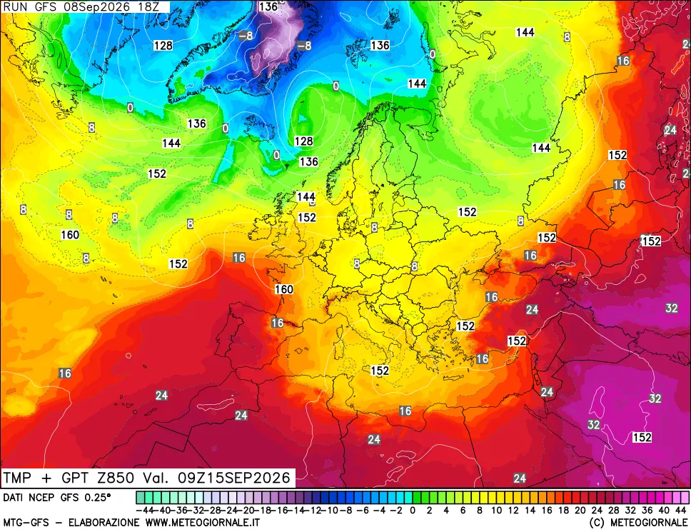 mappa 850 hPa Temp + GPT